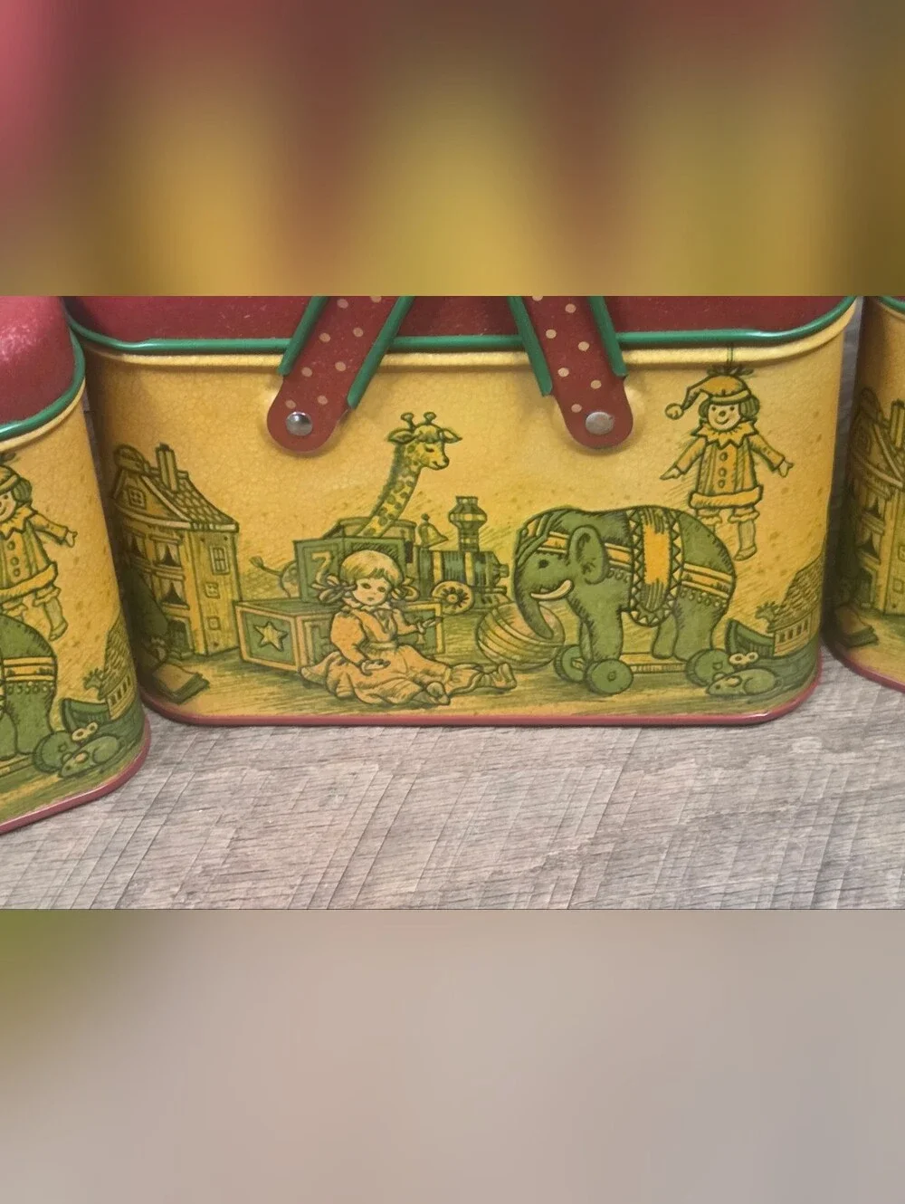 Vintage Potpourri Press Toy Basket Tin Set of 3, 1980s Retro Circus Train B1N